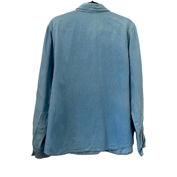 Vintage Falls Creek Fall Scarecrow Embroidered Denim Chambray Button Down Shirt - Picture 2 of 6